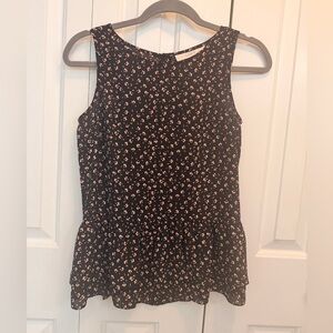 LOFT Black and Pink Floral Peplum Blouse